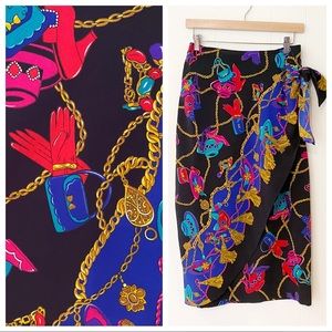 ❌SOLD❌ 80s Faux Wrap Hat & Chain Print Pencil Skirt